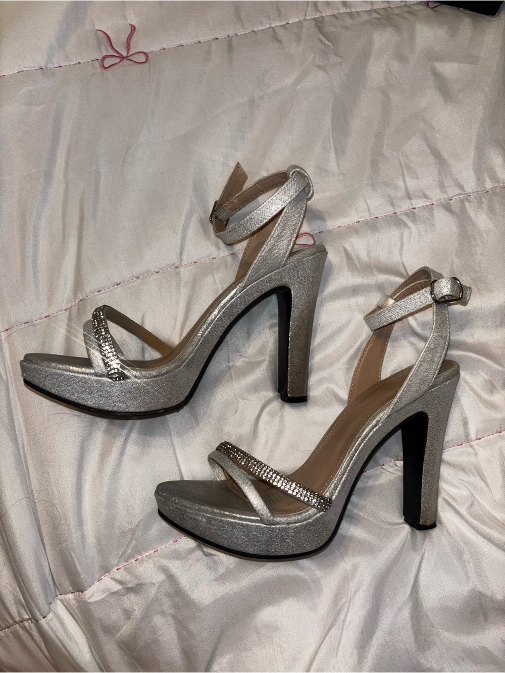 | Silver Ankle-Strap Rhinestone Sandals - Picture 2 of 5